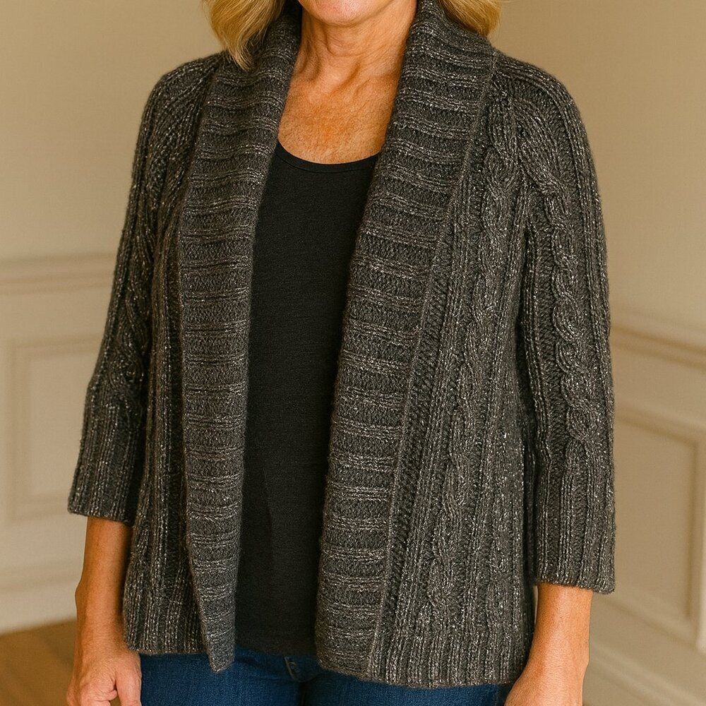 Chico's Black and Metallic Open Cable Knit Cardigan Sz 0 (US Sz 2-4)